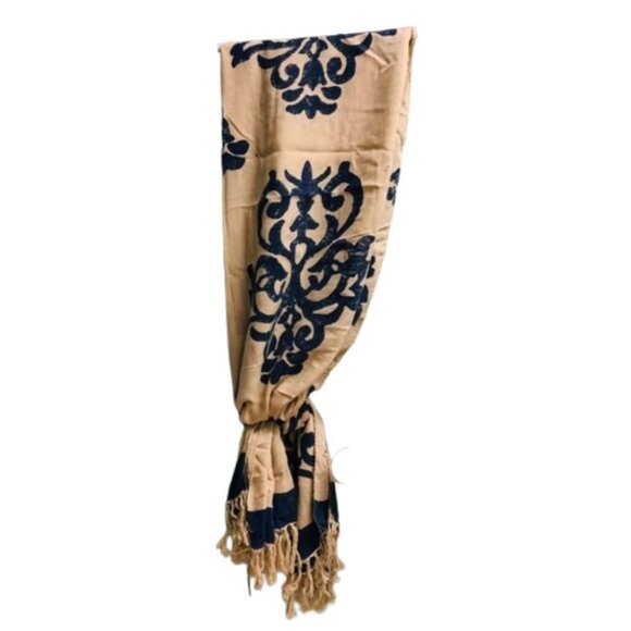 ArtStudio Women's Blue Fleu-De-Lys Design Fringe Fashion Scarf / One Size - Picture 1 of 4